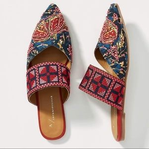 VECU Anthropologie Tapestry Embroidered Mules